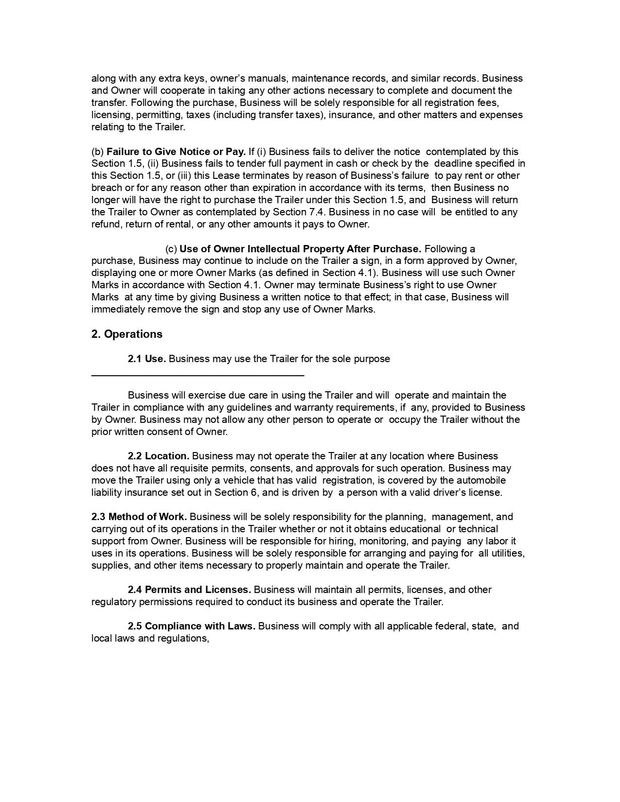 Trailer Rental Agreement Food Truck Lease Contract RV - Etsy