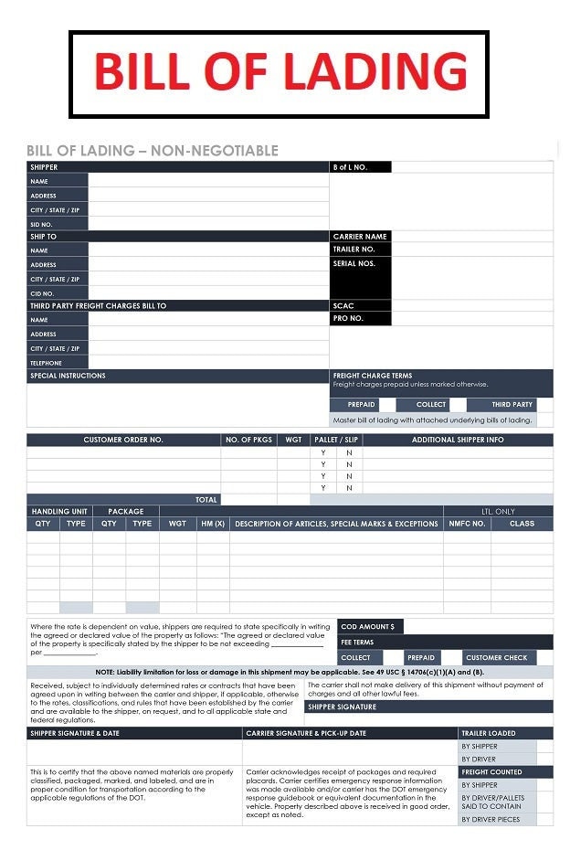 Bill of Lading Template Printable Form PDF File Instant | Etsy Canada