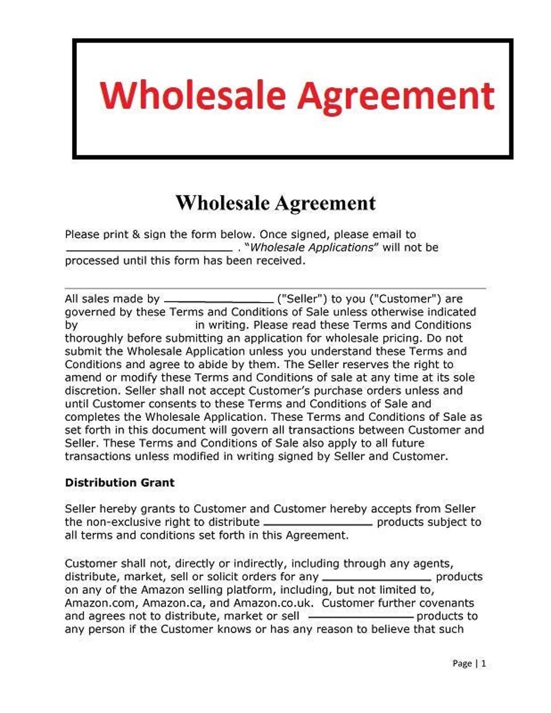 Wholesale Agreement Wholesale Template PDF File Instant Download Etsy Wholesale Agreement Wholesale Template PDF File Instant Download Etsy