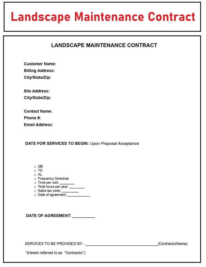 Lawn Care Service Contract - Landscaping Contract - Garden Care ...