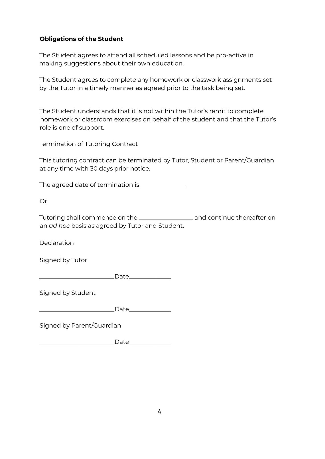 Tutor Contract - Tutoring Contract Template - Tutoring Contract Form ...