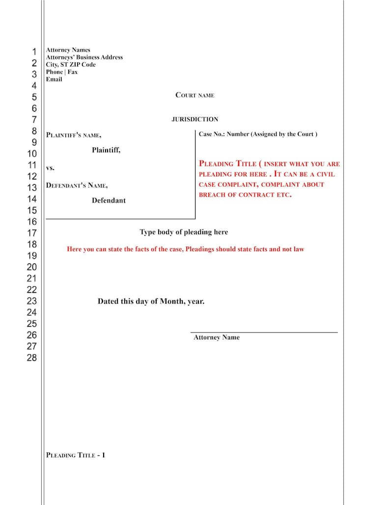 Pleading Paper Pleading Paper With Multiple Examples Editable Word