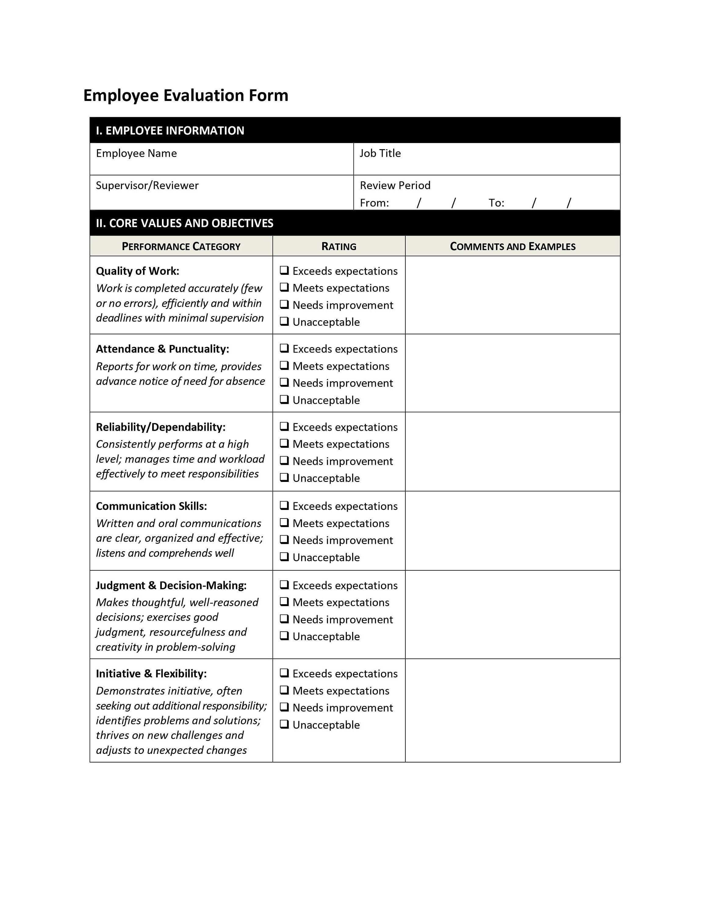 Performance Appraisal Form In Editable PDF Template Employee Etsy UK