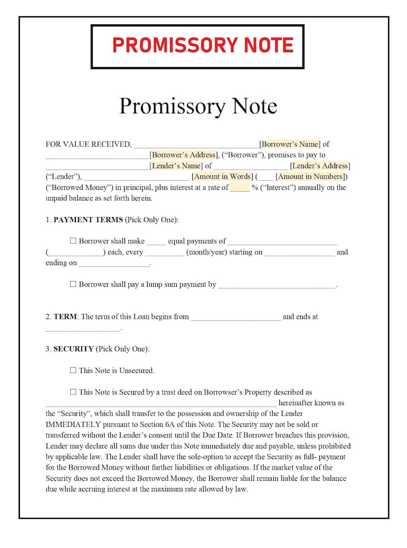 Promissory Note Forms Promissory Note Templates PDF and Word Doc