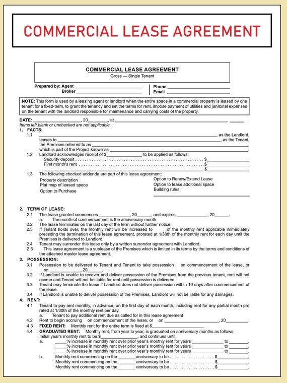 Commercial Lease Agreement Commercial Property Lease Etsy