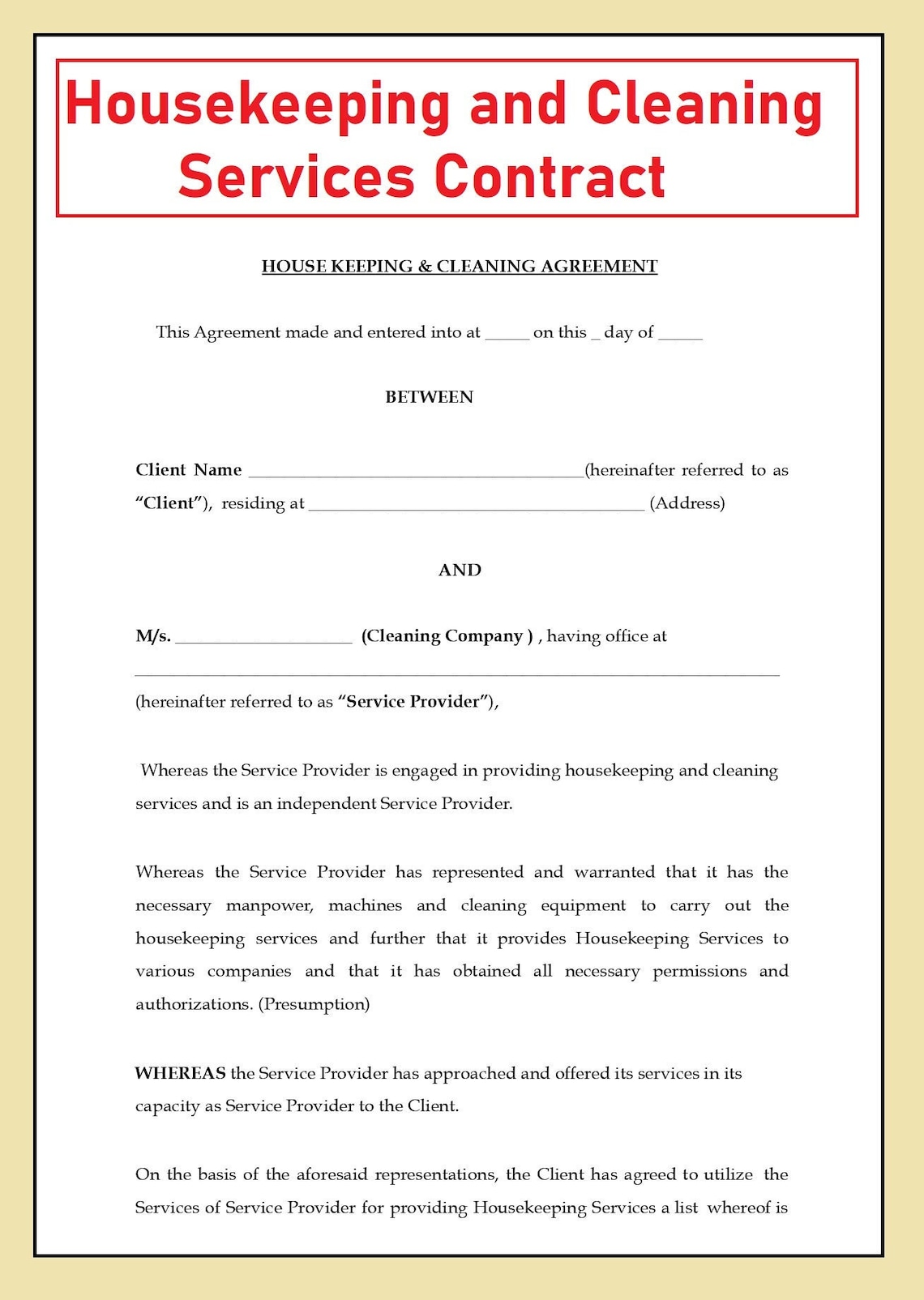 Cleaning Services Contract Cleaning Services Agreement Etsy Cleaning Services Contract Cleaning Services Agreement Etsy