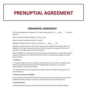 Prenuptial Agreement - Prenup Agreement - Prenup form - Pre Marriage agreement