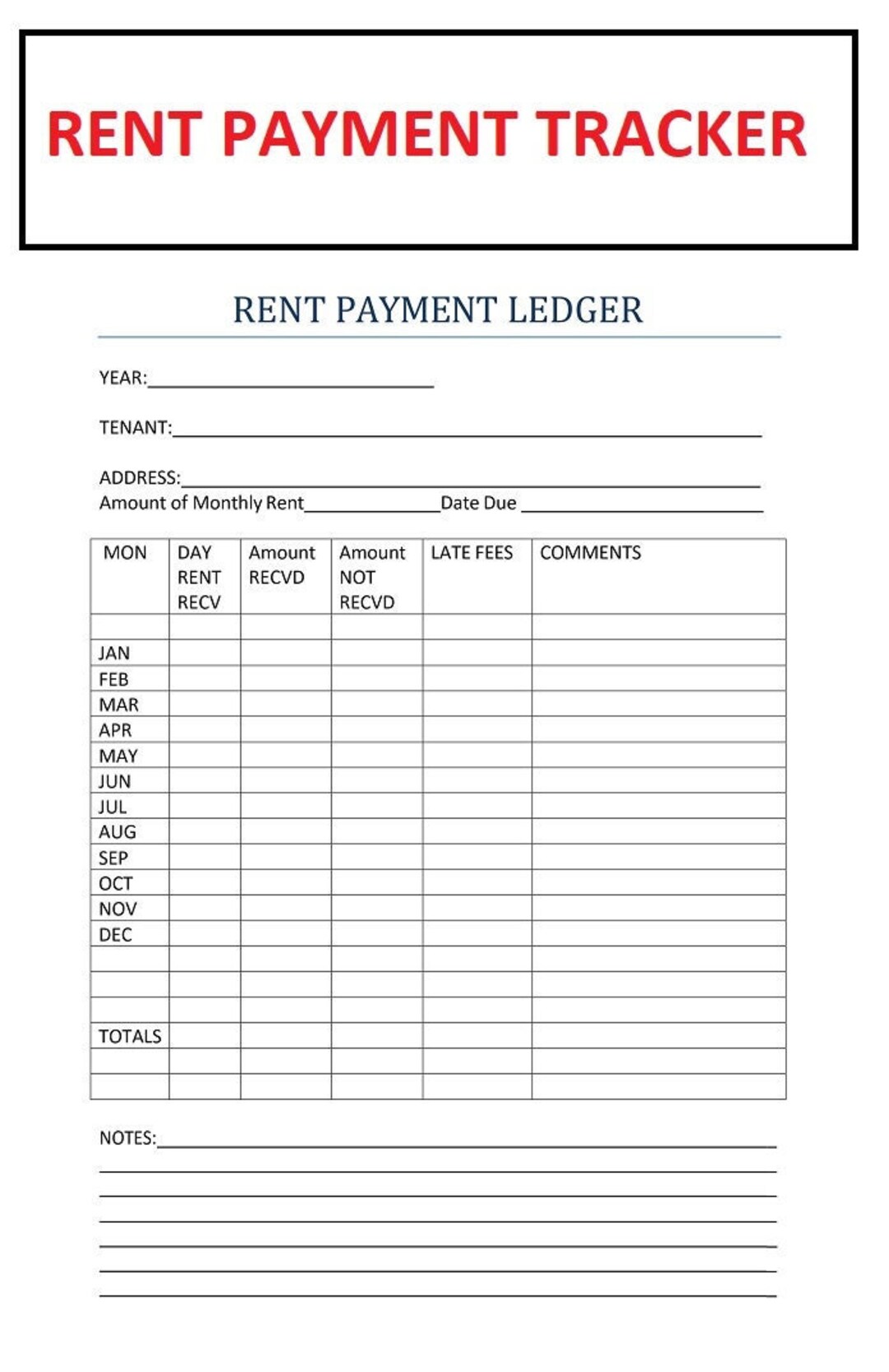 Monthly Yearly Rent Payment Tracker Rental Payments Tracker PDF Format Tracker Instant Download