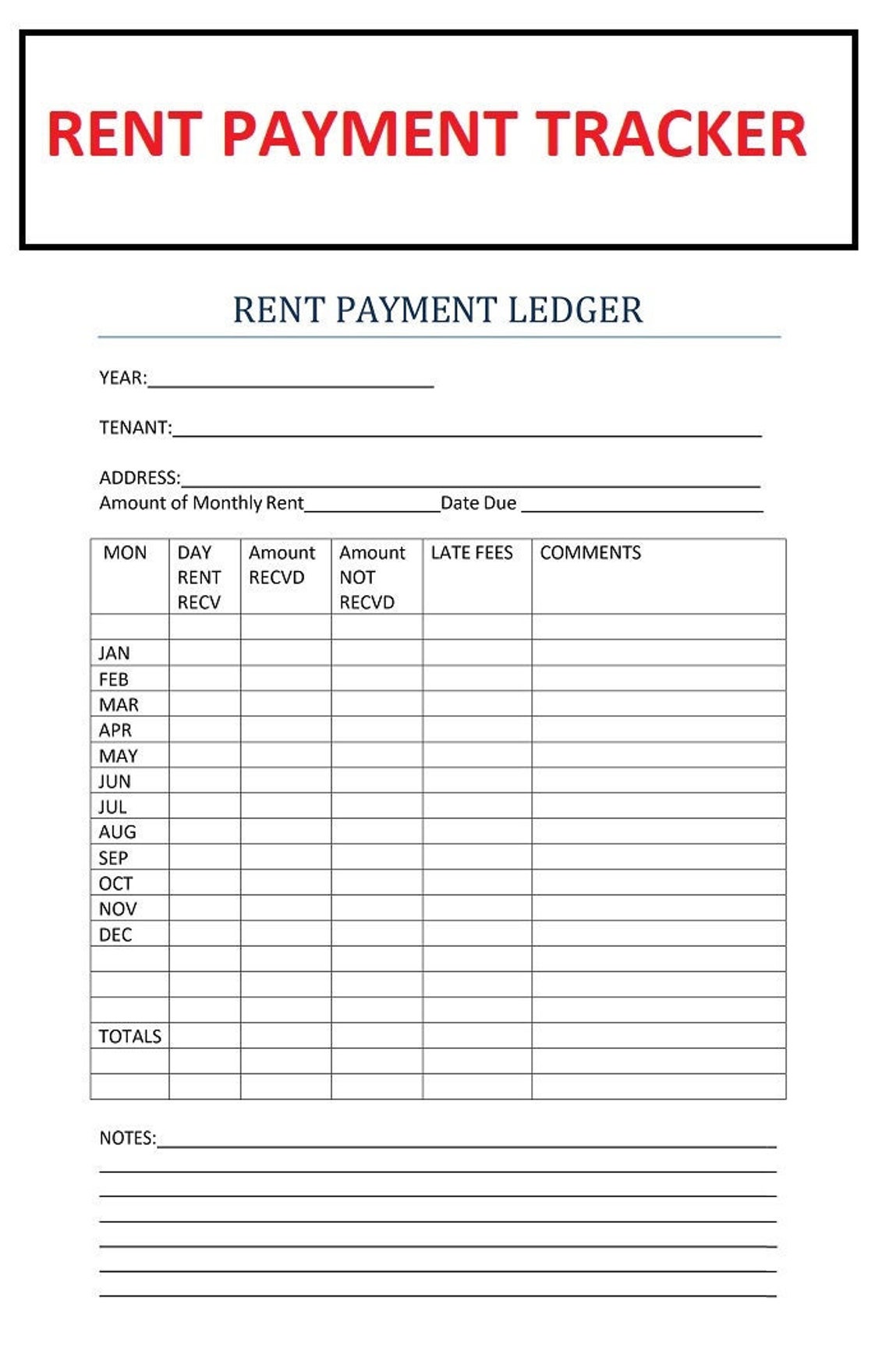 Monthly Yearly Rent Payment Tracker - Rental Payments Tracker - PDF ...