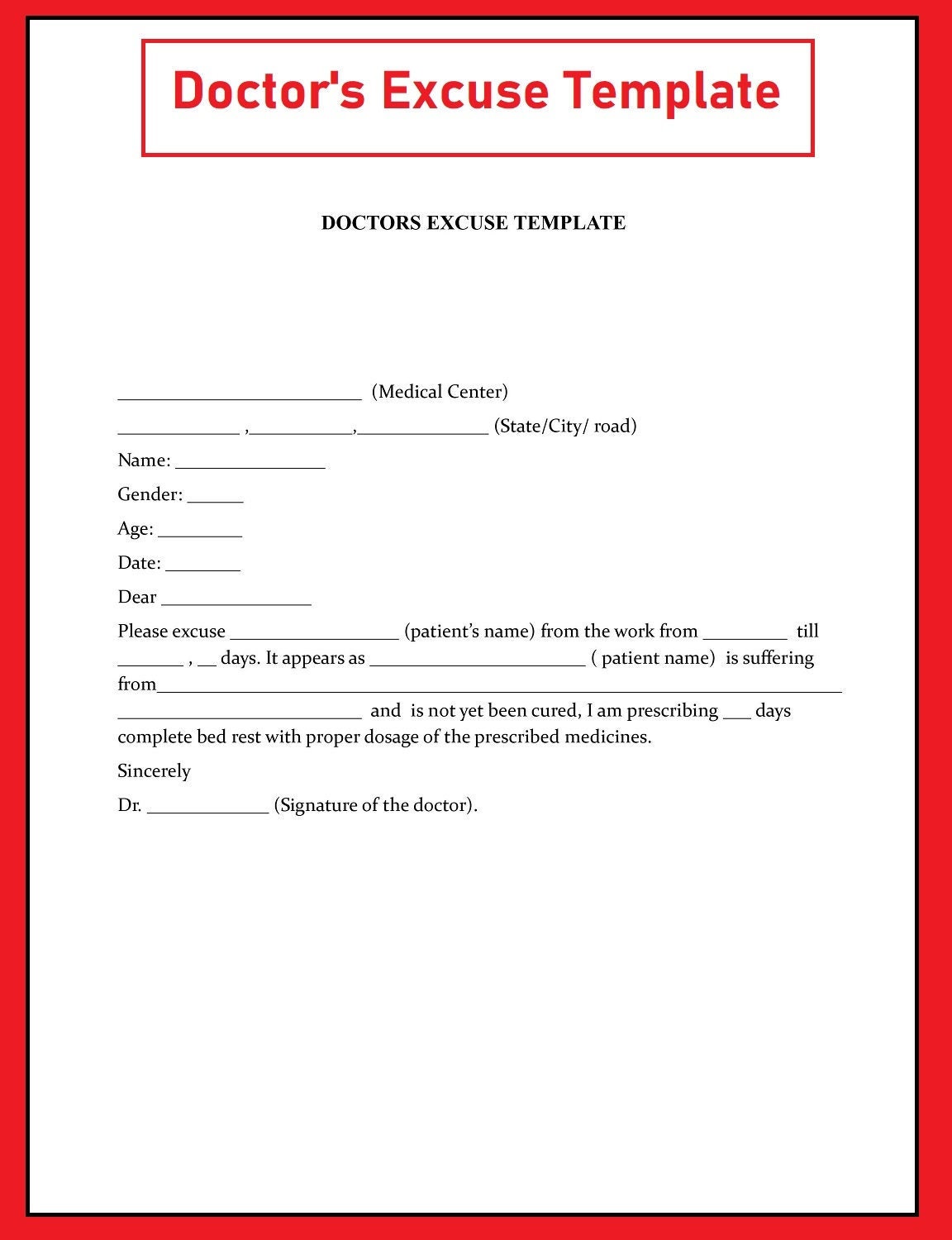 Doctors Excuse Template Work Excuse Doctor Note School Excuse Doctors 
