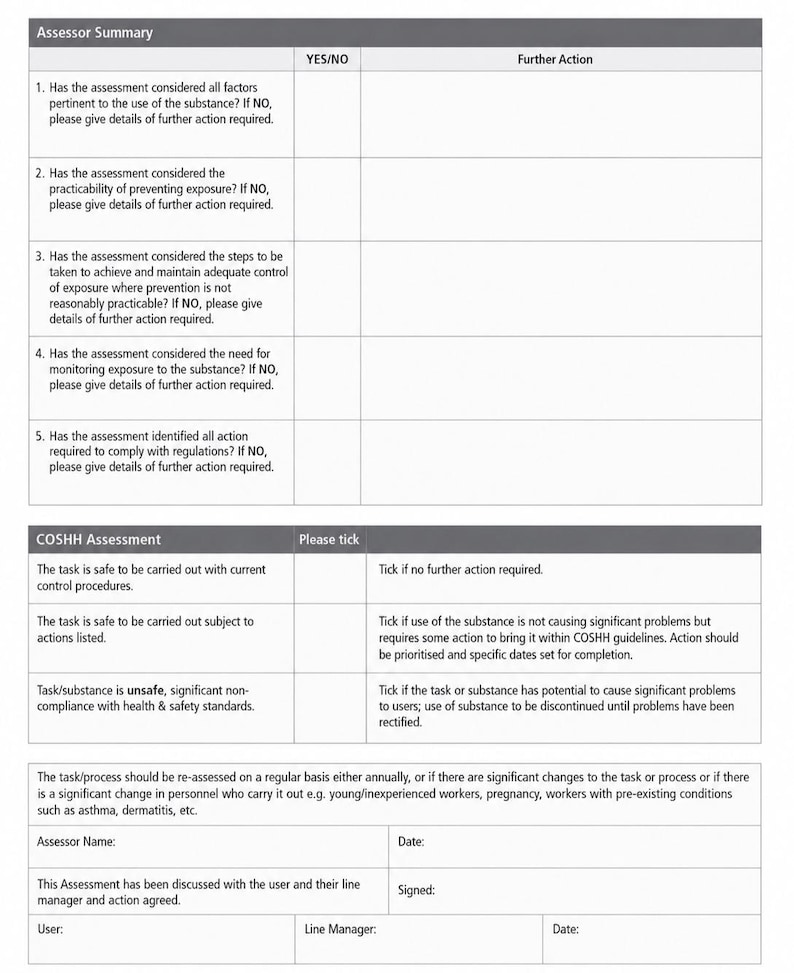 COSHH Risk Assessment Template - COSHH Risk Assessment Checklist ...