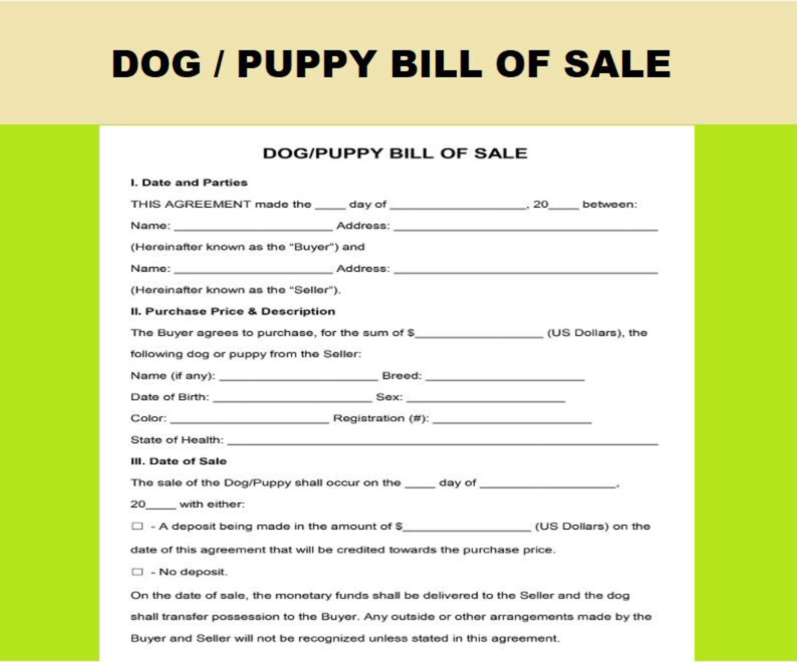 Editable Pdf File Dog/puppy Bill of Sale / Puppy for Sale Etsy Denmark