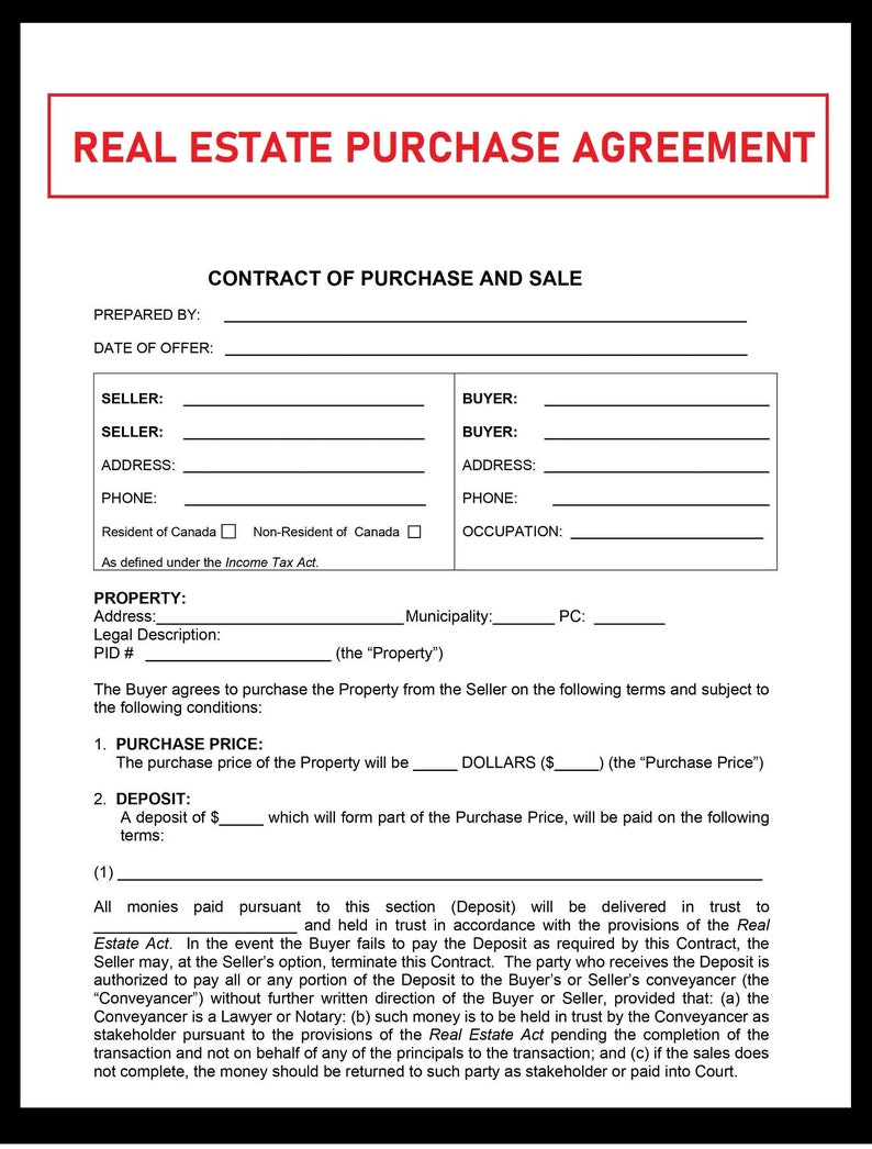 Residential Purchase Agreement Real Estate Purchase Etsy residential-purchase-agreement-real-estate-purchase-etsy