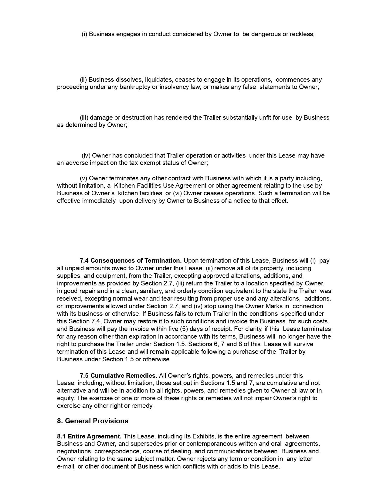 Trailer Rental Agreement Food Truck Lease Contract RV - Etsy