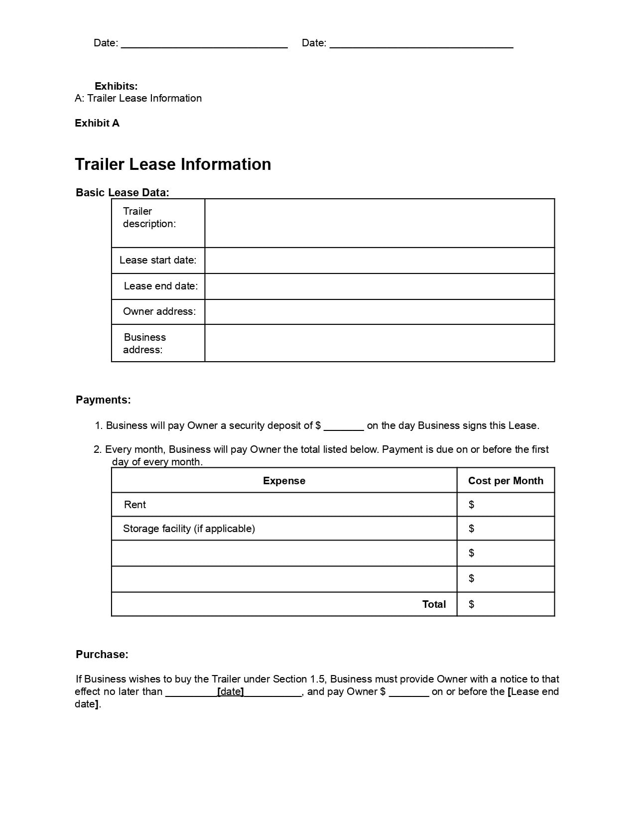 Trailer Rental Agreement Food Truck Lease Contract RV - Etsy