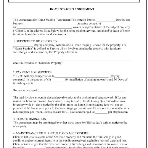 Editable Home Staging Agreement Home Staging Template Home Etsy