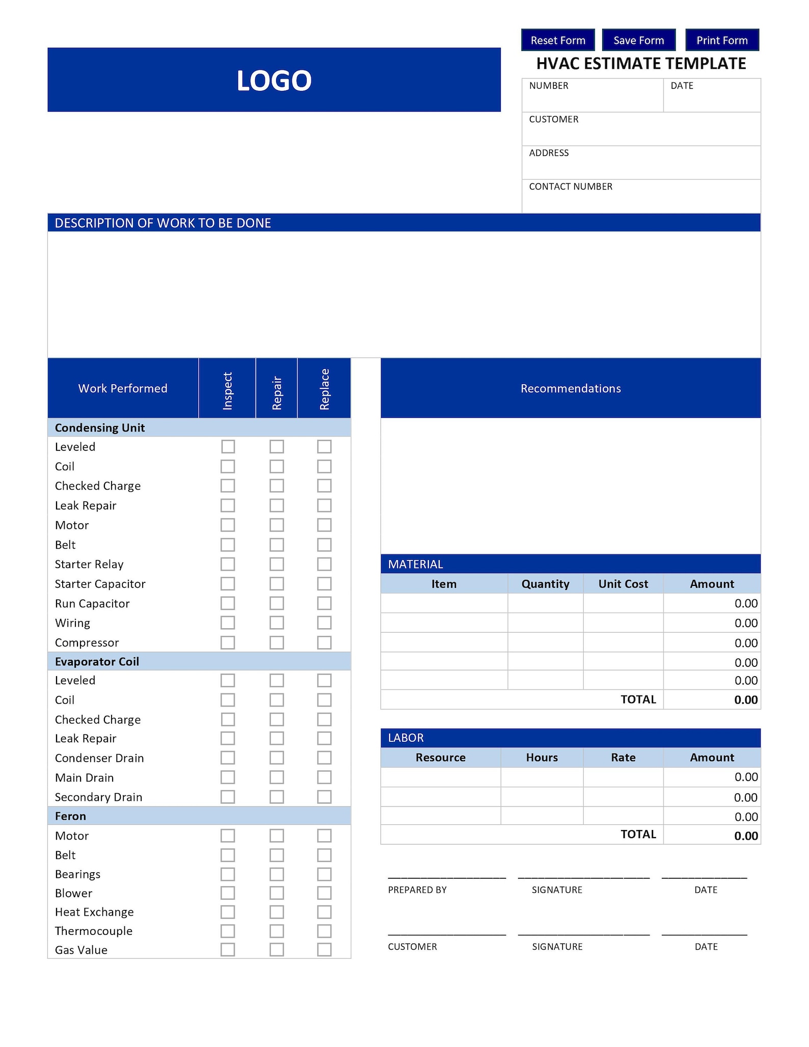 HVAC Estimation Job Form Template Fillable PDF File Etsy