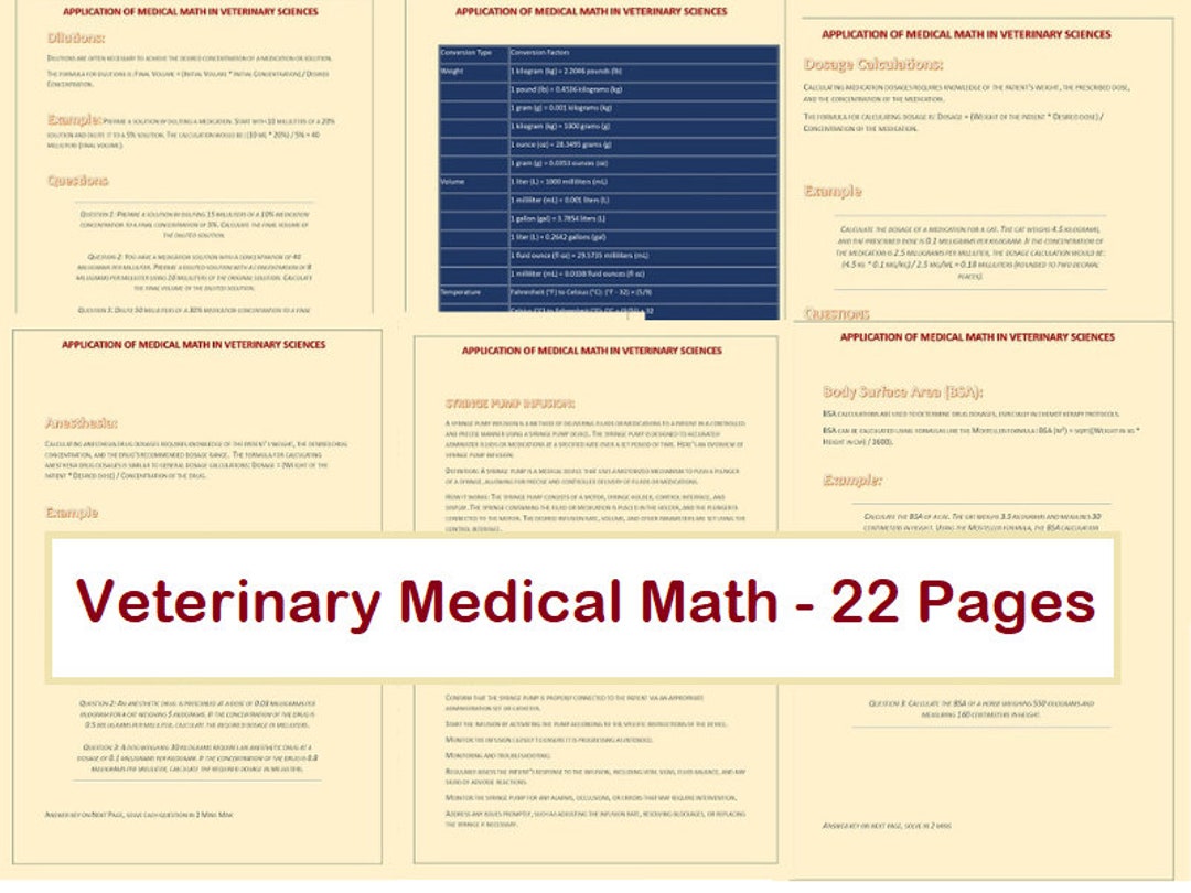 Ultimate Vet Math Guide Vet Math Notes Veterinary Nurse Medicine Notes