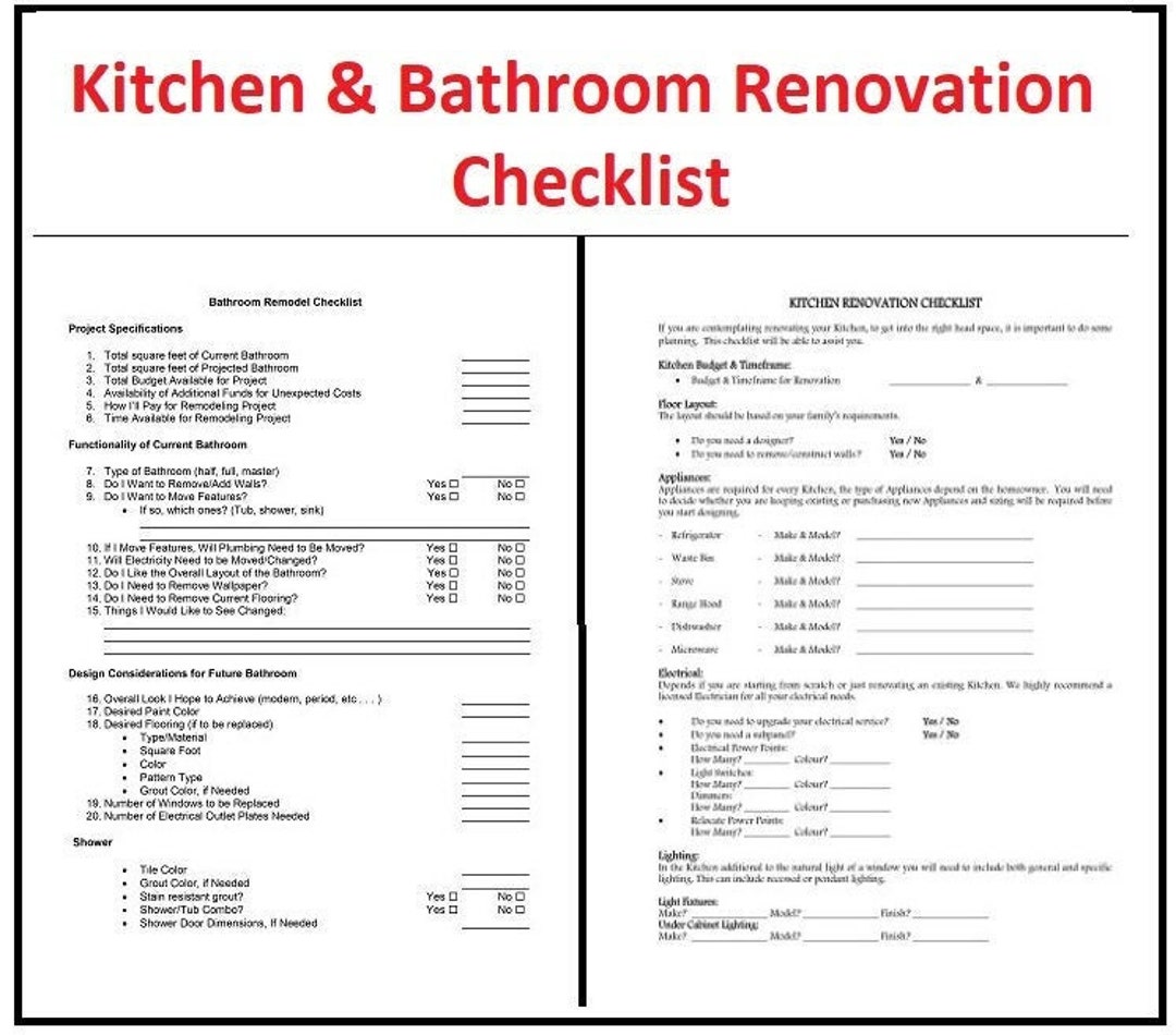 Kitchen And Bathroom Renovation Checklist All In One Checklist Template 