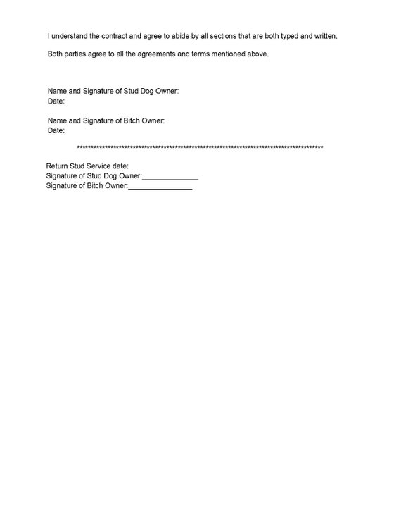 Dog Breeding Contract Dog Stud Contract Editable Files - Etsy