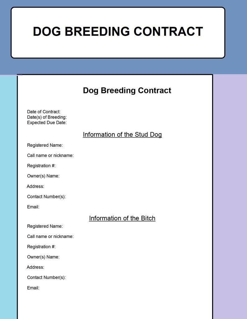 Printable Stud Dog Breeding Contract Template