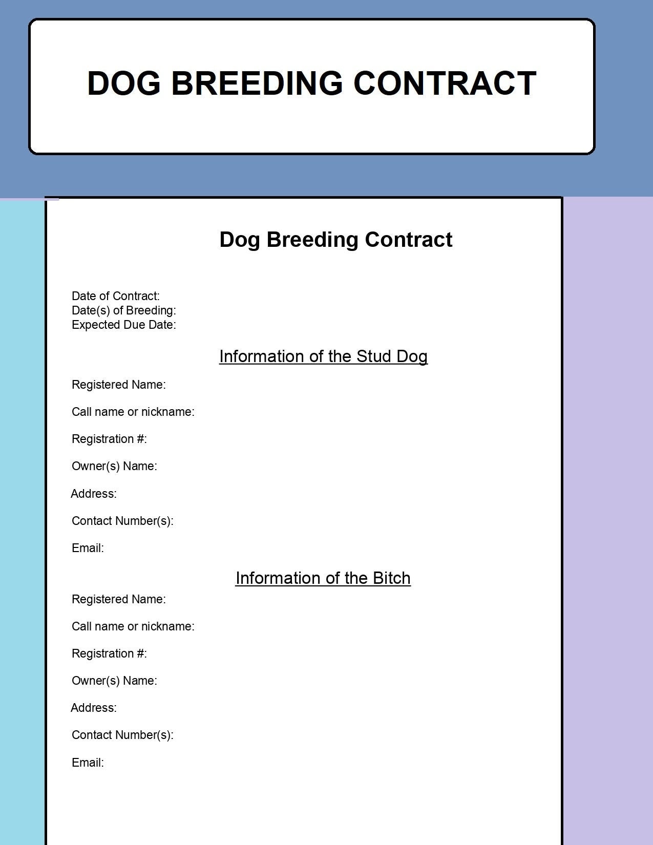 Dog Breeding Contract Dog Stud Contract Editable Files - Etsy