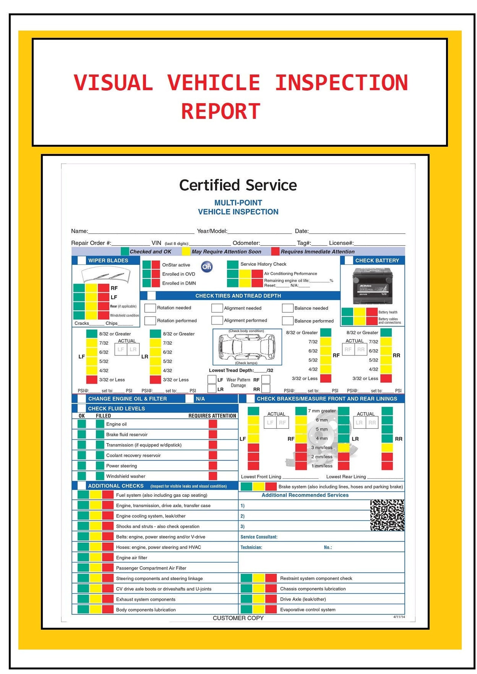 Visual Vehicle Inspection Report Vehicle Inspection | Etsy