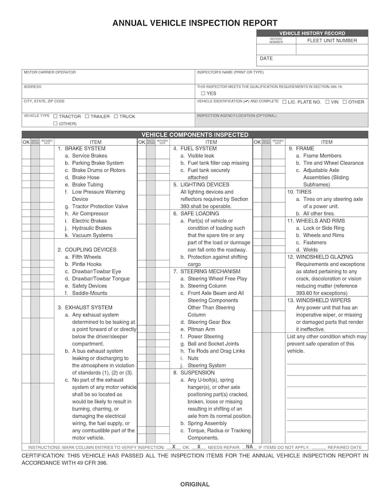 Visual Vehicle Inspection Report Vehicle Inspection Etsy