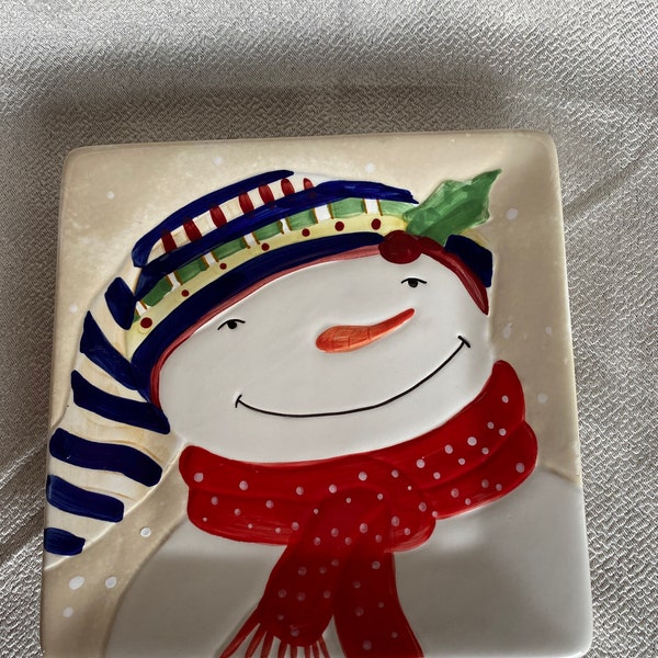 Oneida 8” Square Snowmates Taylor-Kerman Snowman Cookie Plate