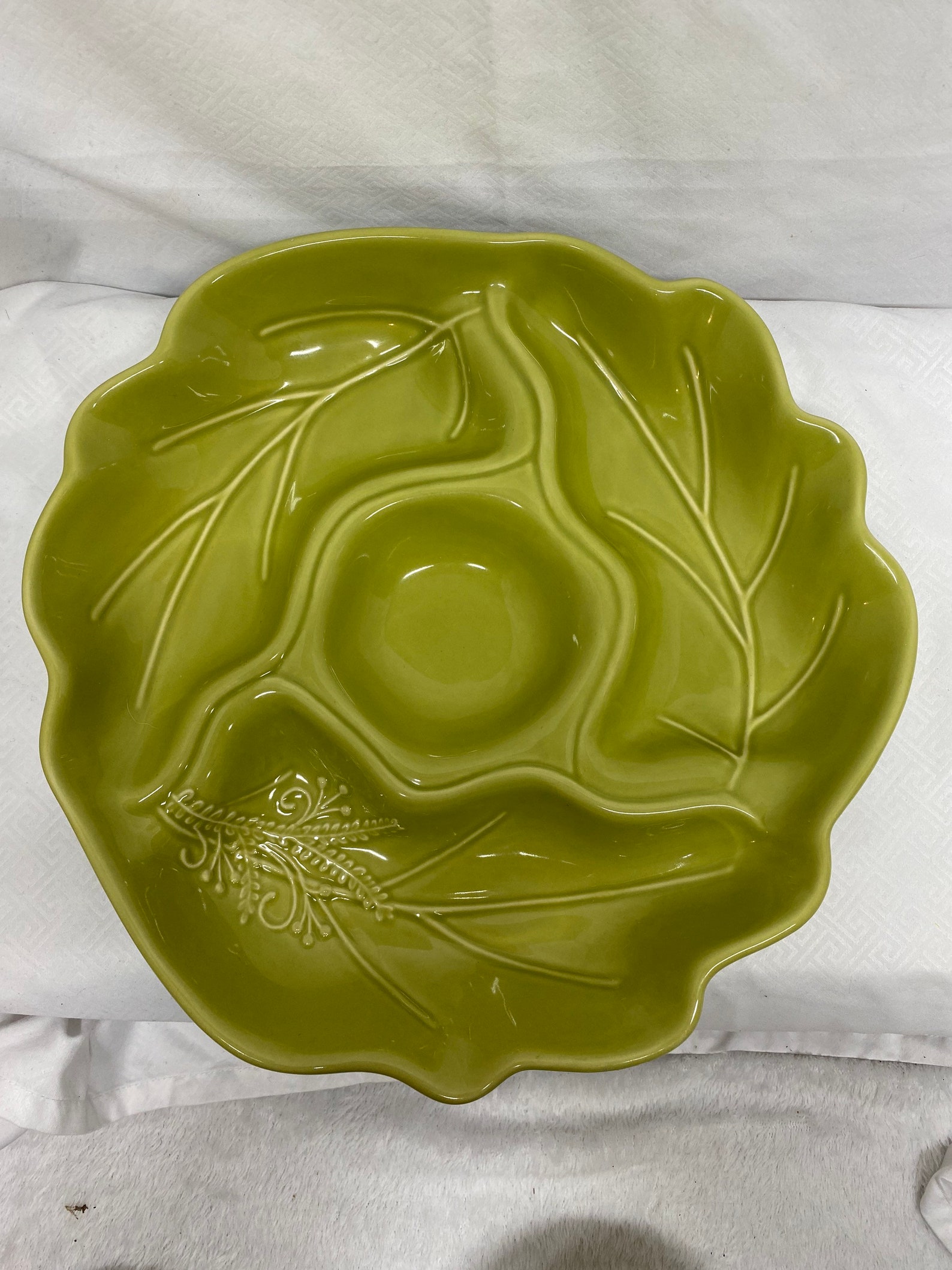 Pfaltzgraff Green Leaf Pattern Chip and Dip Set With Acorn Etsy
