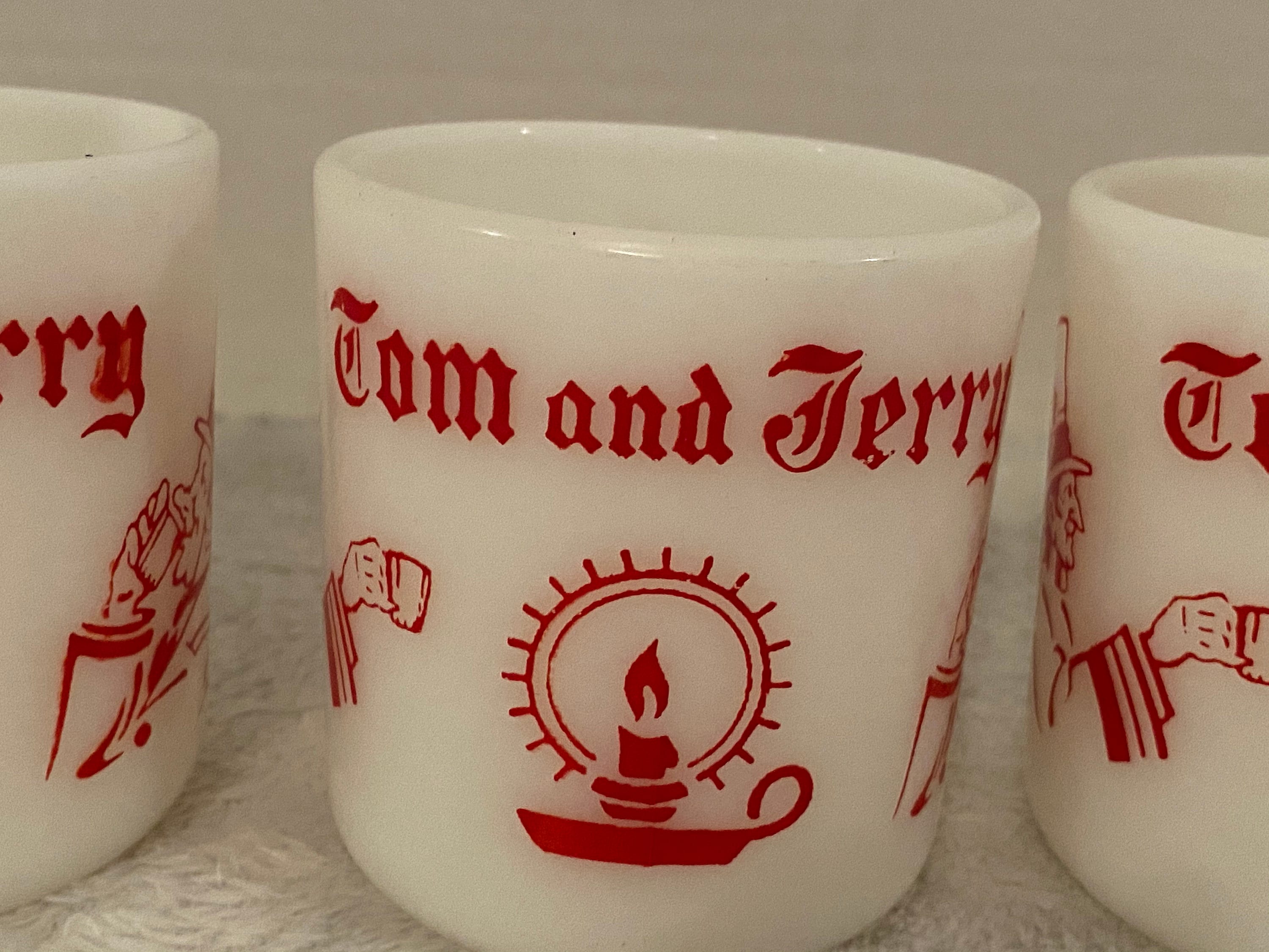 Rare Vintage Hazel Atlas Tom And Jerry Holiday Eggnog Mugs Chevy My
