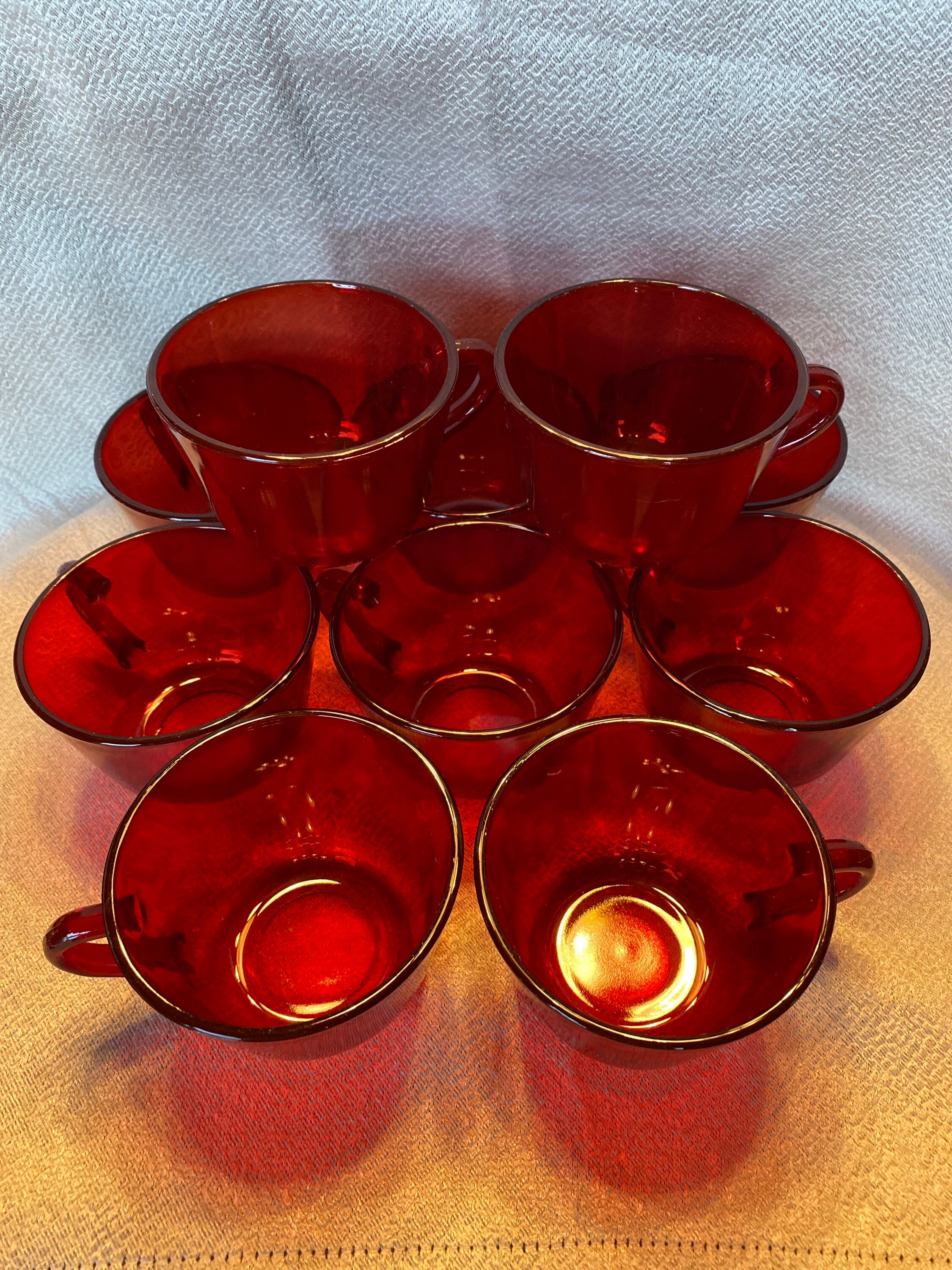 Vintage Ruby Red Glass Tea Cups Etsy UK