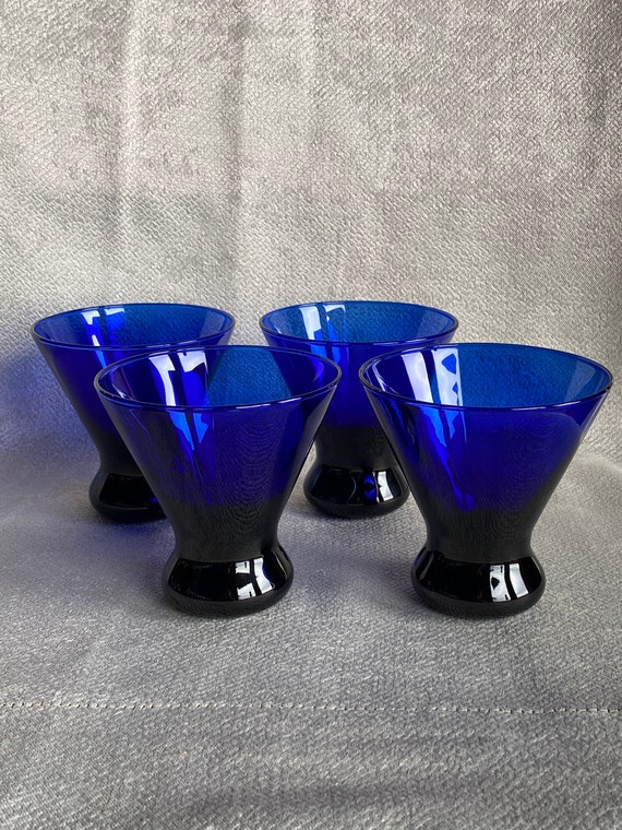 Stemless Martini Glasses with Cobalt Blue Bases, Set of 6