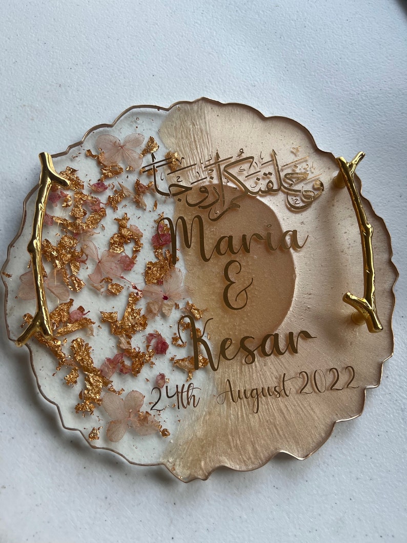 Round Custom Resin Ring Plate With Handles Nikkah Wedding Etsy