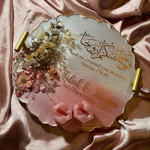 3D floral custom resin ring plate | Nikkah | Wedding | Personalise | Gift | Bespoke | Luxury | Home decor | Vanity Tray