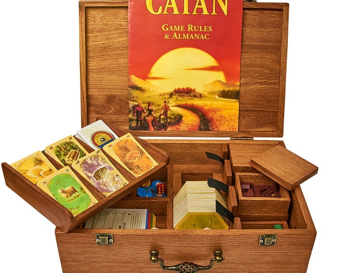 Catan Organizer and Storage - Catan Accessories Case - Board Game Wood Storage Organizer - Board Game Accessories Organizer - Card Organizer