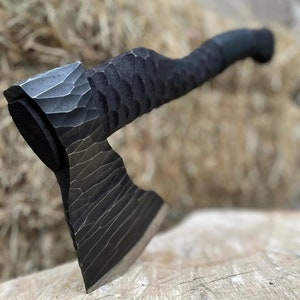 Hand Forged Throwing Axe "ROCK", Carbon Steel Axe, Handmade Viking Hatchet with Ashwood Leather Handle, Camping Hatchet, Outdoor Survival Ax