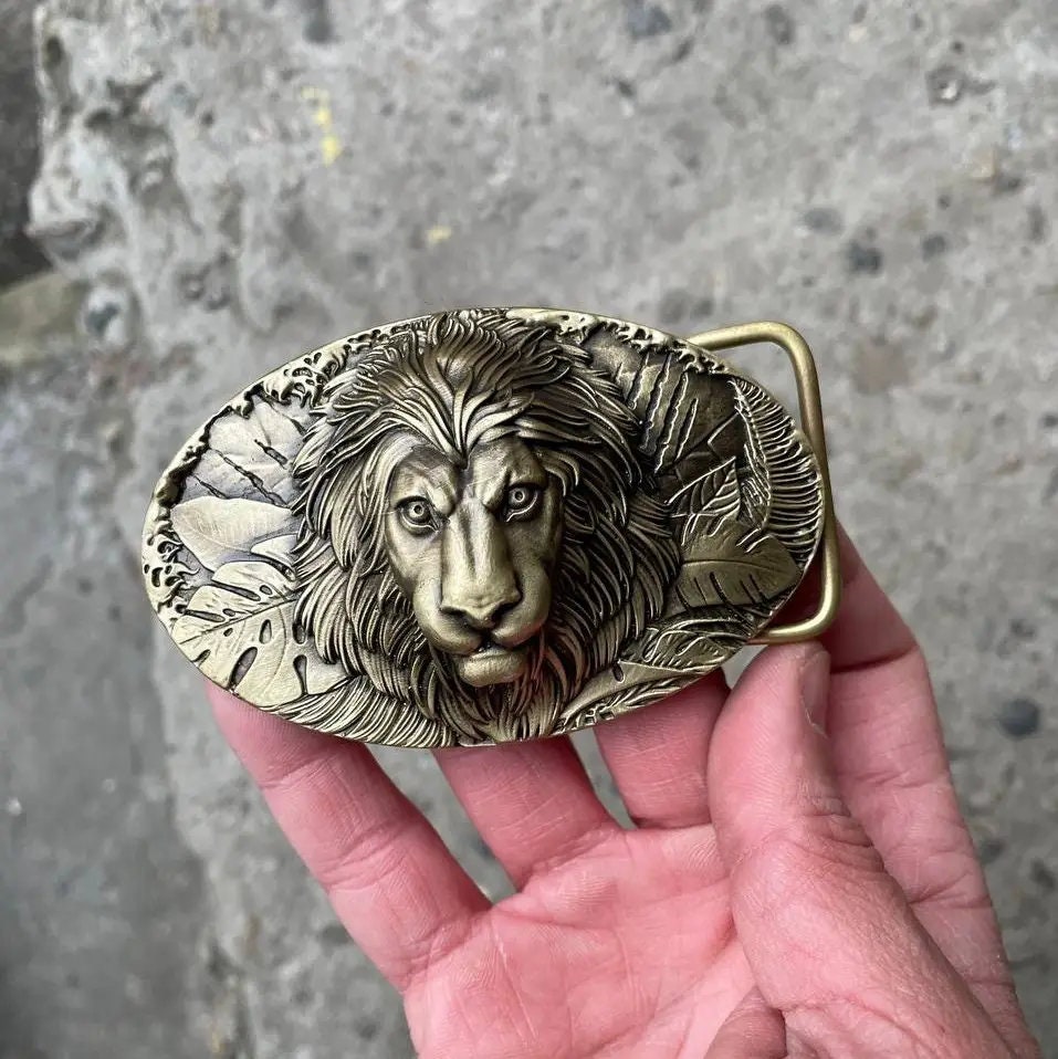Solid Belt Buckle lion Engraved Brass Buckle Etsy