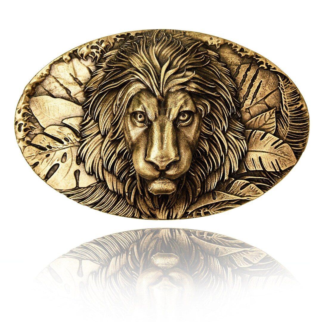 Solid Belt Buckle lion Engraved Brass Buckle Etsy