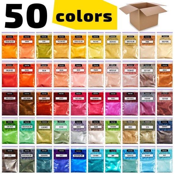 Mica Powder Color Set 50 Bags, Soap Making Colorant, Powdered