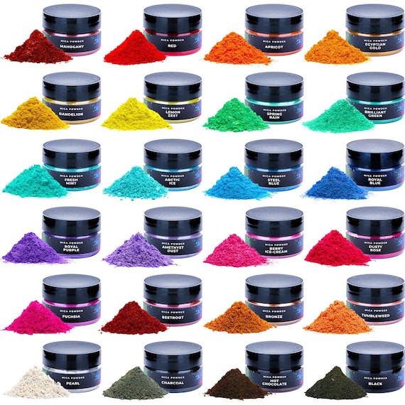 Mica Powder Color Set 24 Jars for Epoxy Resin, Pigment Powder for Soap  Making, Cosmetic Pigment, Colorant for Slime, Lip Gloss, Nail Polish 