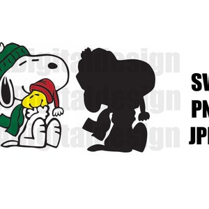 Snoopy and Woodstock Christmas Wintertime digital cut file svg, png, jpeg for use with Cricut and other cutting machines