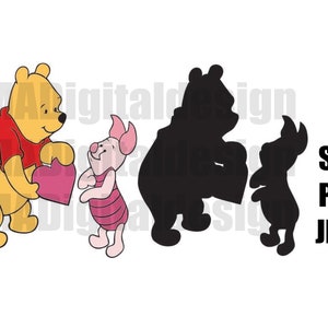 Winnie the Pooh and Piglet Valentine&#39;s Day hearts digital cut file svg, png, jpeg for use with Cricut and other cutting machines