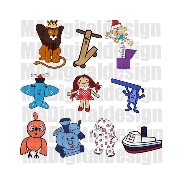 Island of Misfit Toys 10 image mega bundle with Lion, Elephant, Dolly, Charlie, Airplane, Train, Bird, Boat, Scooter Jelly Gun SVG PNG JPEG