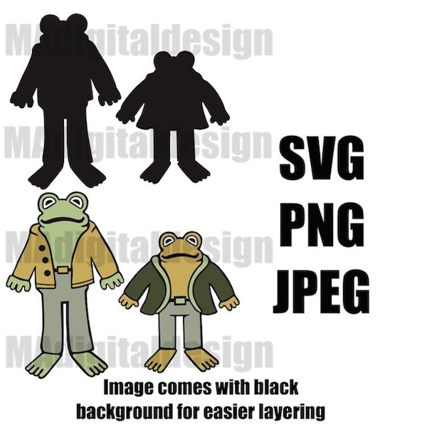 Frog and Toad from the classic cartoon and books digital cut file svg, png, jpeg for Cricut or other cutting machines