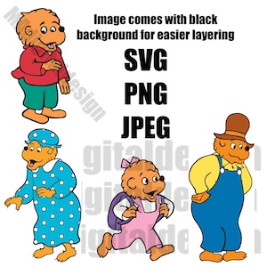 L'ensemble famille ours comprend papa, maman, frère et soeur ours fichier numérique découpé svg, png, jpeg pour Cricut ou autres machines de découpe