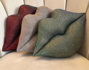 Sequin Lips Pillow: Decorative Throw Pillow, Turkish Cotton