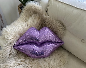 Sequin Purple Kiss Throw Pillow Hot Lips Shaped Decorative Pillow Sequin Glitter Kiss Pillow Make Up Pillow Double Size Lips Pillow