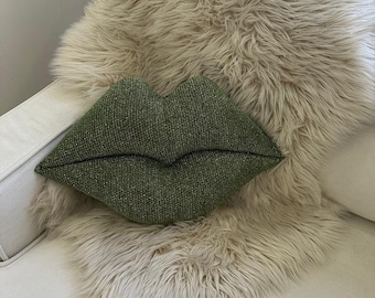 Shimmer Green Lips Pillow: Sequin Lip Shaped Throw Pillow