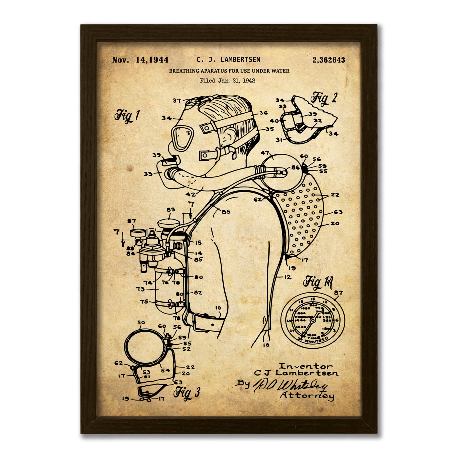 Framed Scuba Diving Patent Prints Diving Breathing Apparatus Etsy